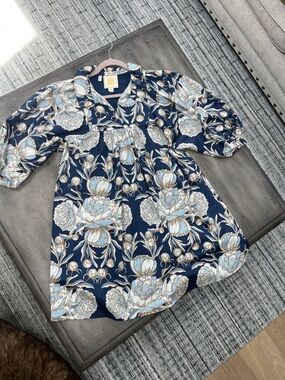 Emily McCarthy Navy Floral Babydoll Dress with Blue & Cream Blooms